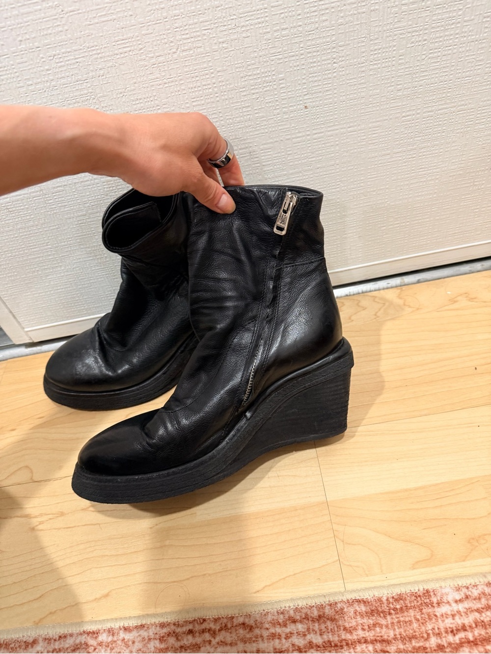 A.S.98 Black Tremont Leather Wedge Ankle Boots - Picture 3 of 7